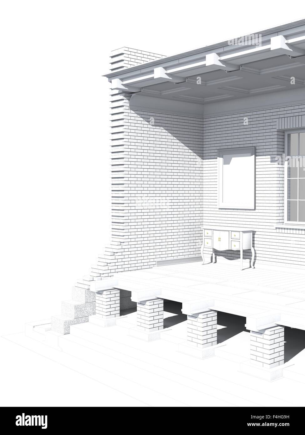 Querschnitt der Backstein-Haus. 3D Architektur-Visualisierung, isoliert auf weiss Stockfoto