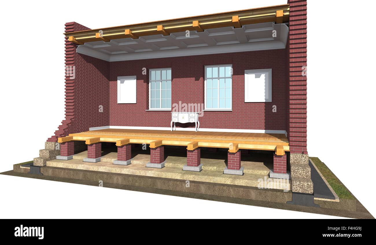Querschnitt der Backstein-Haus. 3D Architektur-Visualisierung, isoliert auf weiss Stockfoto
