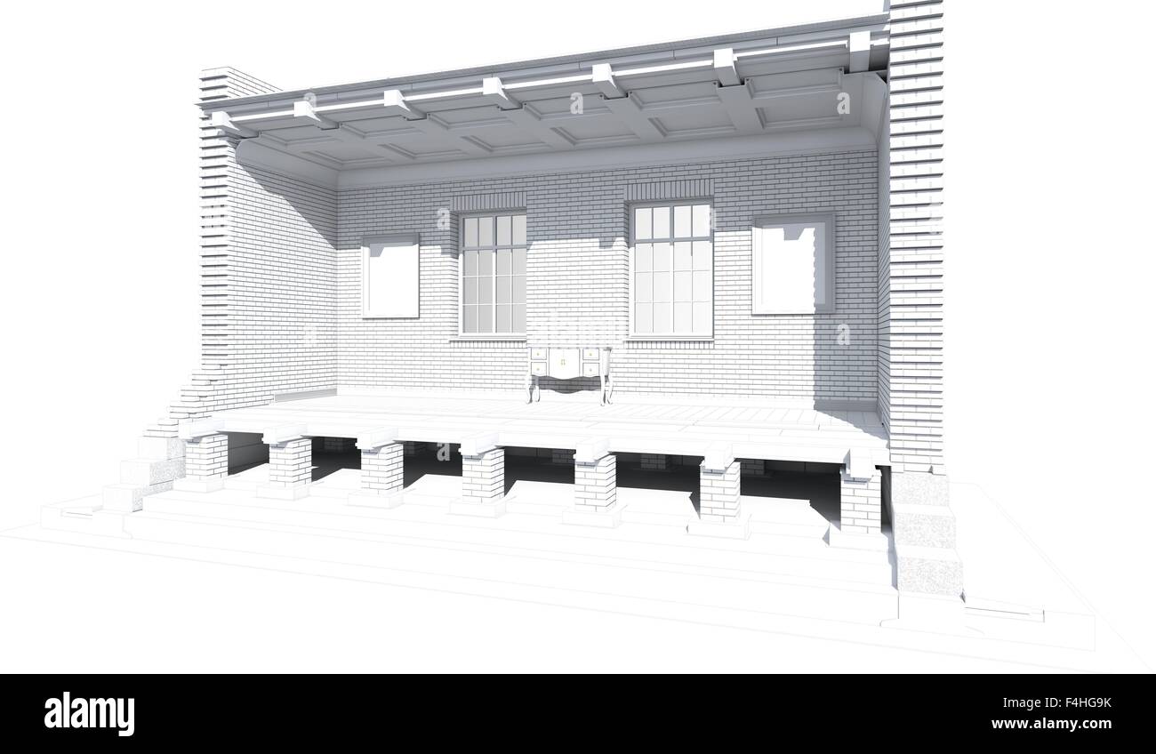 Querschnitt der Backstein-Haus. 3D Architektur-Visualisierung, isoliert auf weiss Stockfoto