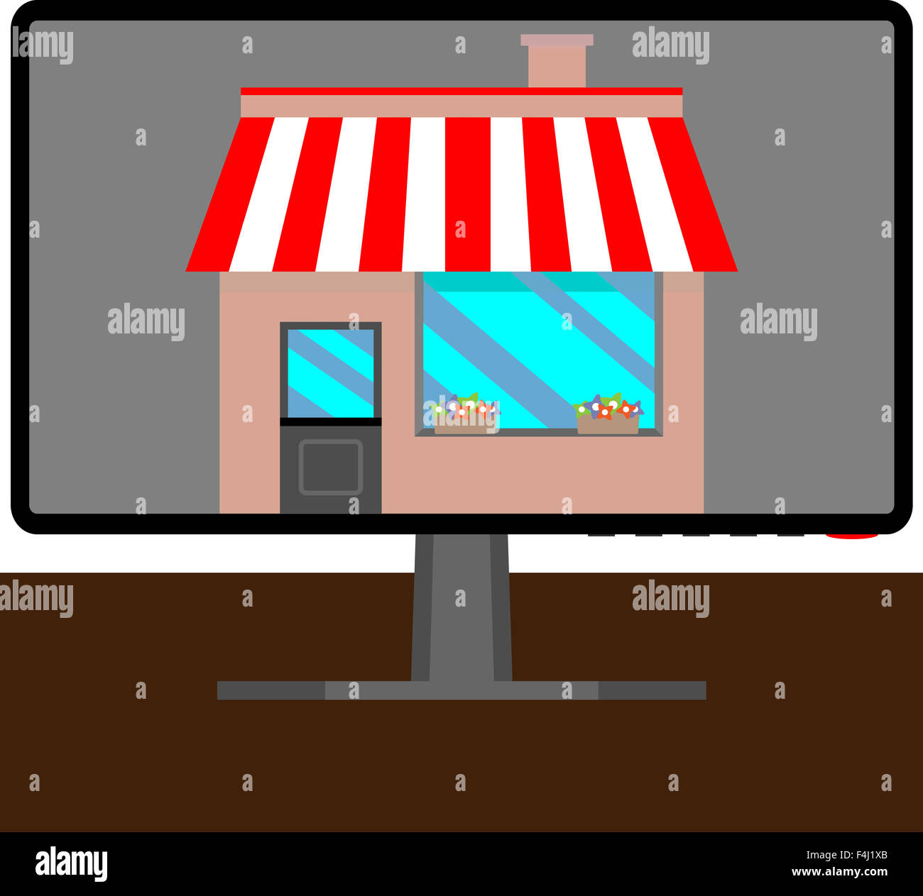 Online-Shop. Bildschirm und Überwachung, Geschäft, e-Commerce, Internet, Design Web Computer kaufen, Vektor-Kunst Design Abstrakt ungewöhnliche Stockfoto