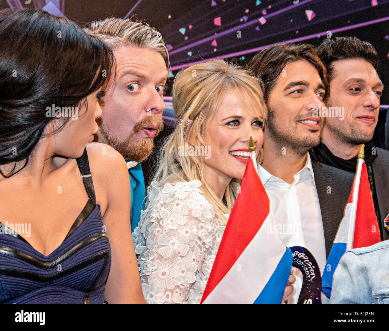 Kopenhagen, Dänemark, Mittwoch, 7. Mai. Pressekonferenz der preisgekrönten 10 von das erste Semi-Finale des ESC 2014. Stockfoto