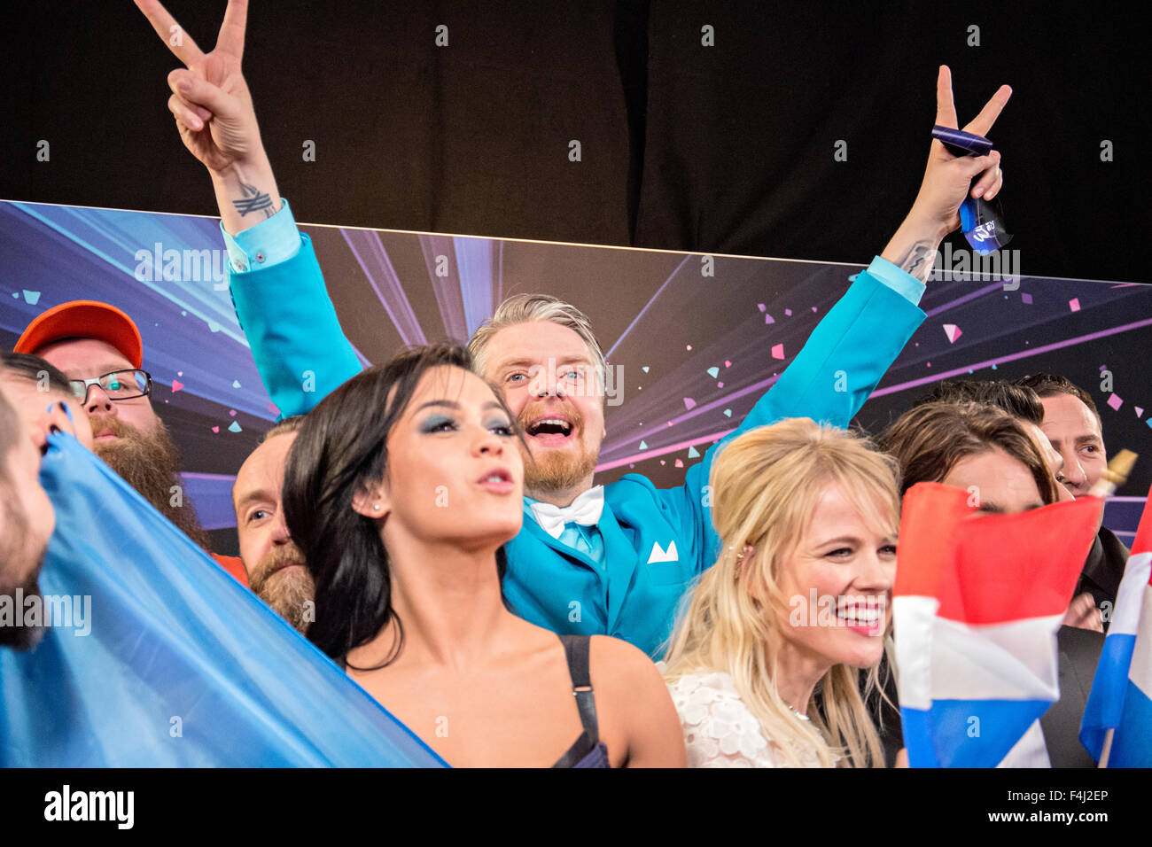 Kopenhagen, Dänemark, Mittwoch, 7. Mai. Pressekonferenz der preisgekrönten 10 von das erste Semi-Finale des ESC 2014. Stockfoto