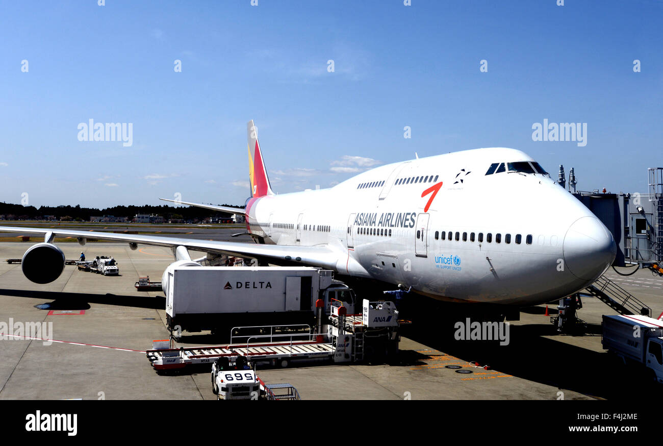 Boeing 747 Flugzeug von Asiana Airlines internationale Flughafen Tokio-Narita Japan Stockfoto