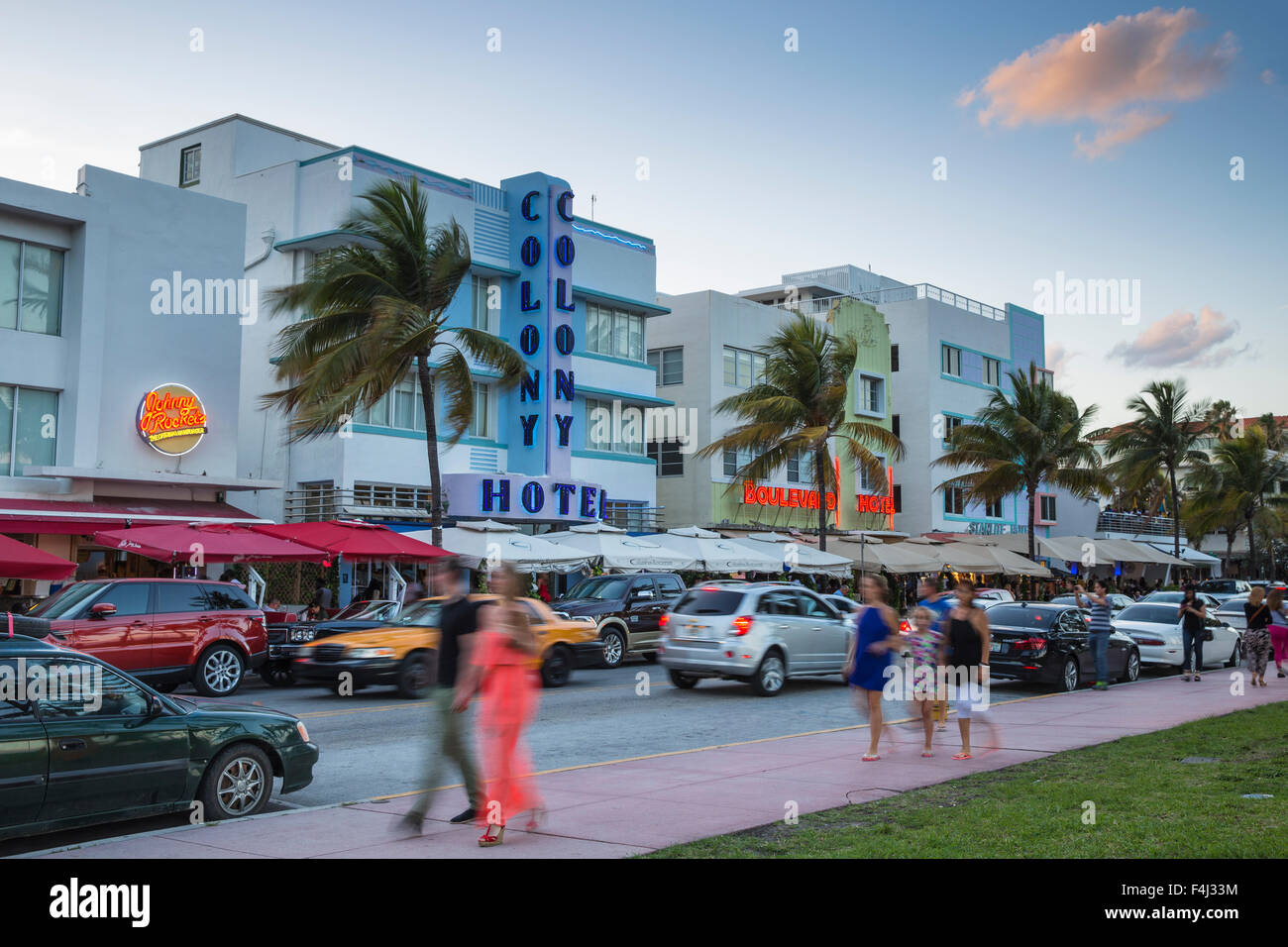 Art-Deco-Hotels am Ocean Drive, South Beach, Maimi Beach, Florida, Vereinigte Staaten von Amerika, Nordamerika Stockfoto