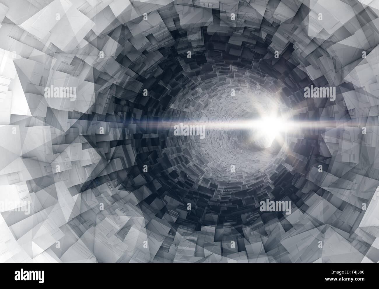 Hightech-digitale Tunnel Interieur mit glühenden Ende drehen. 3D illustration Stockfoto