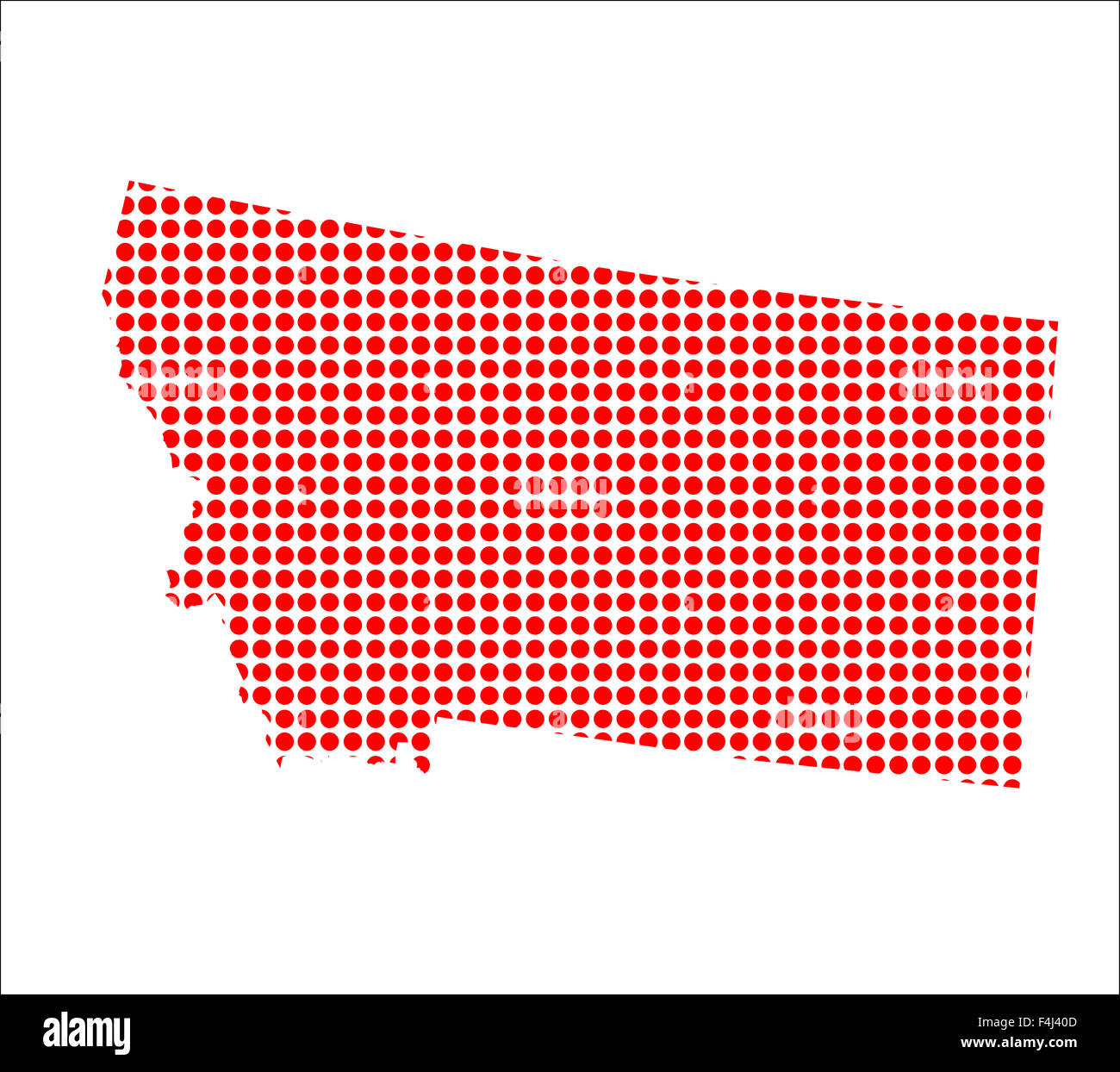 Eine Karte der Bundesstaat Montana erstellt aus einer Reihe von roten Punkten auf weißem Hintergrund Stockfoto