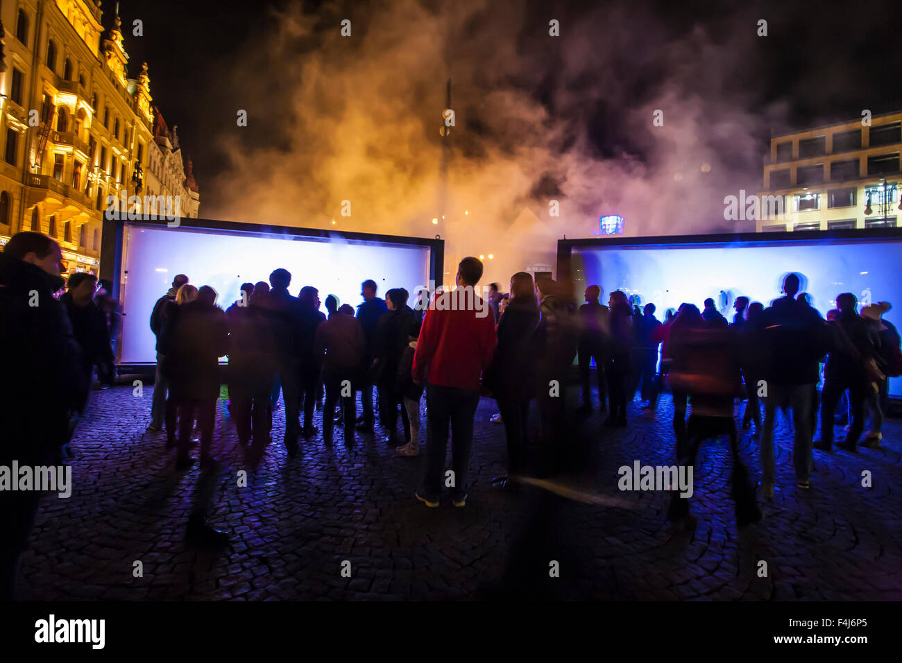 Zitadellen Leuchttürme, Matthijs Munnik, Niederland, Signal-Festival in Prag, 2015, Tschechische Republik, Audiovizual Kunst Stockfoto