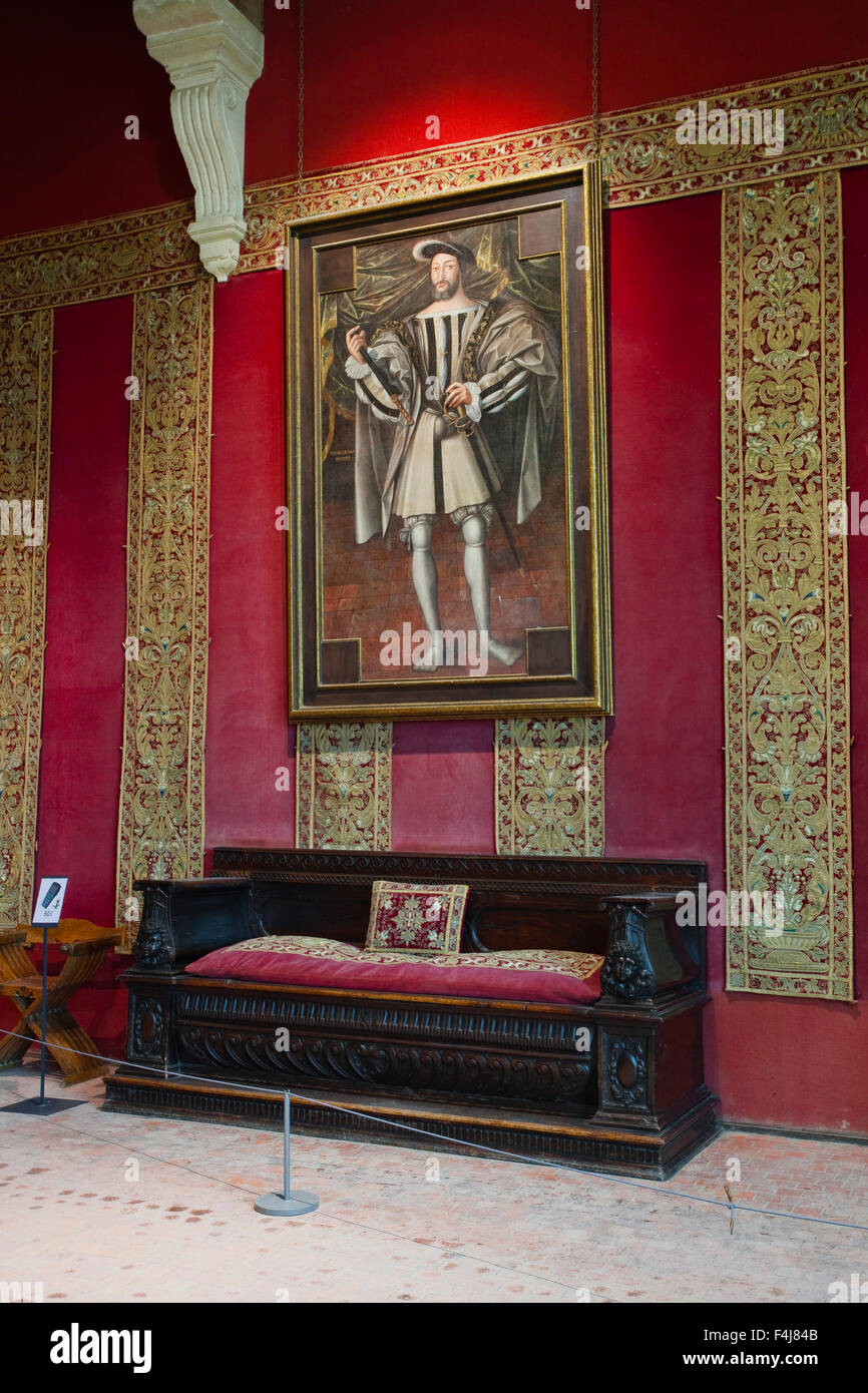 Ein Gemälde von Francois 1er hängt in den Chateau de Chambord, UNESCO-Weltkulturerbe, Loir-et-Cher, Centre, Frankreich, Europa Stockfoto