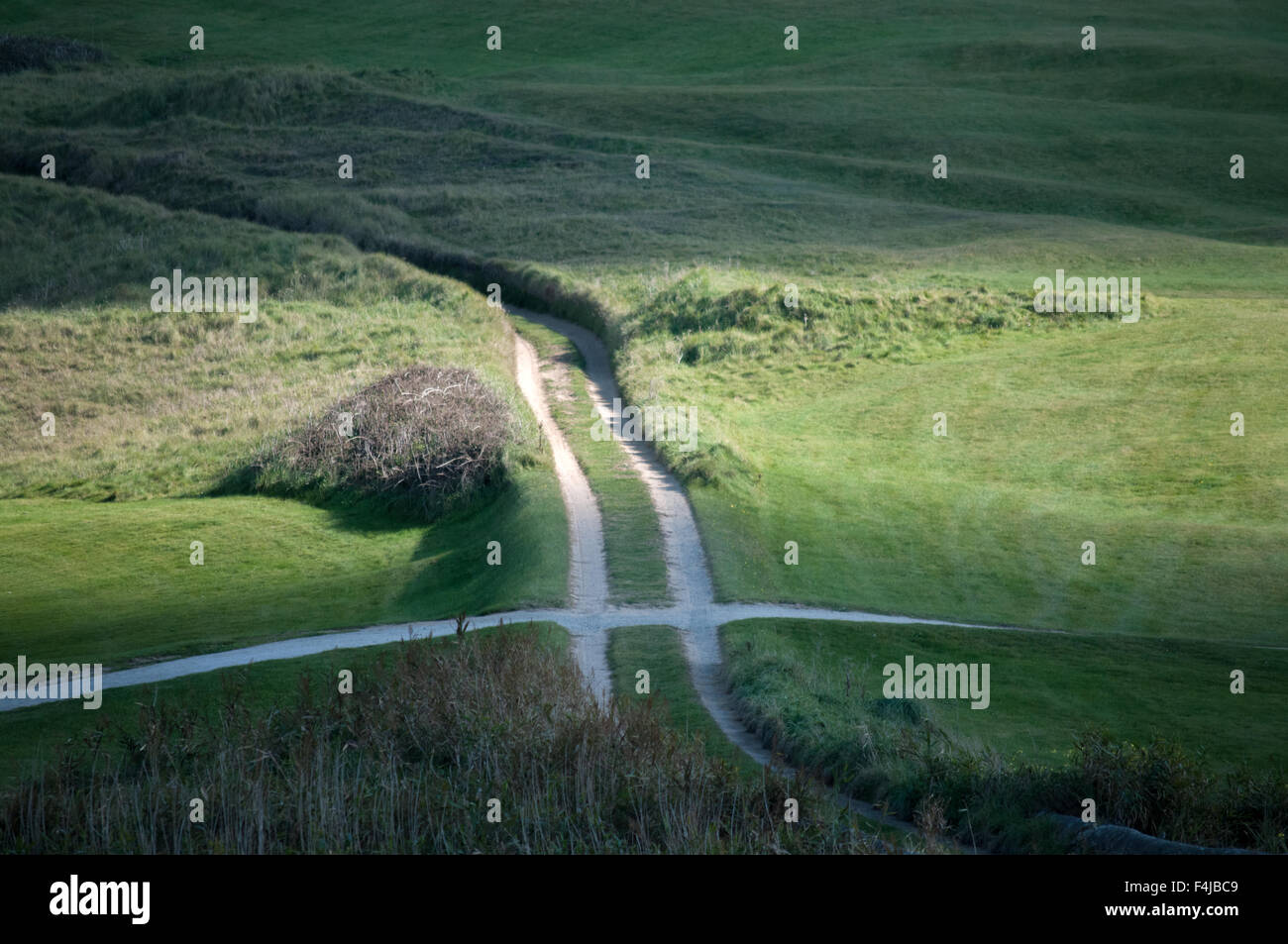 Wege kreuzen sich in einem Feld in Cornwall Stockfoto