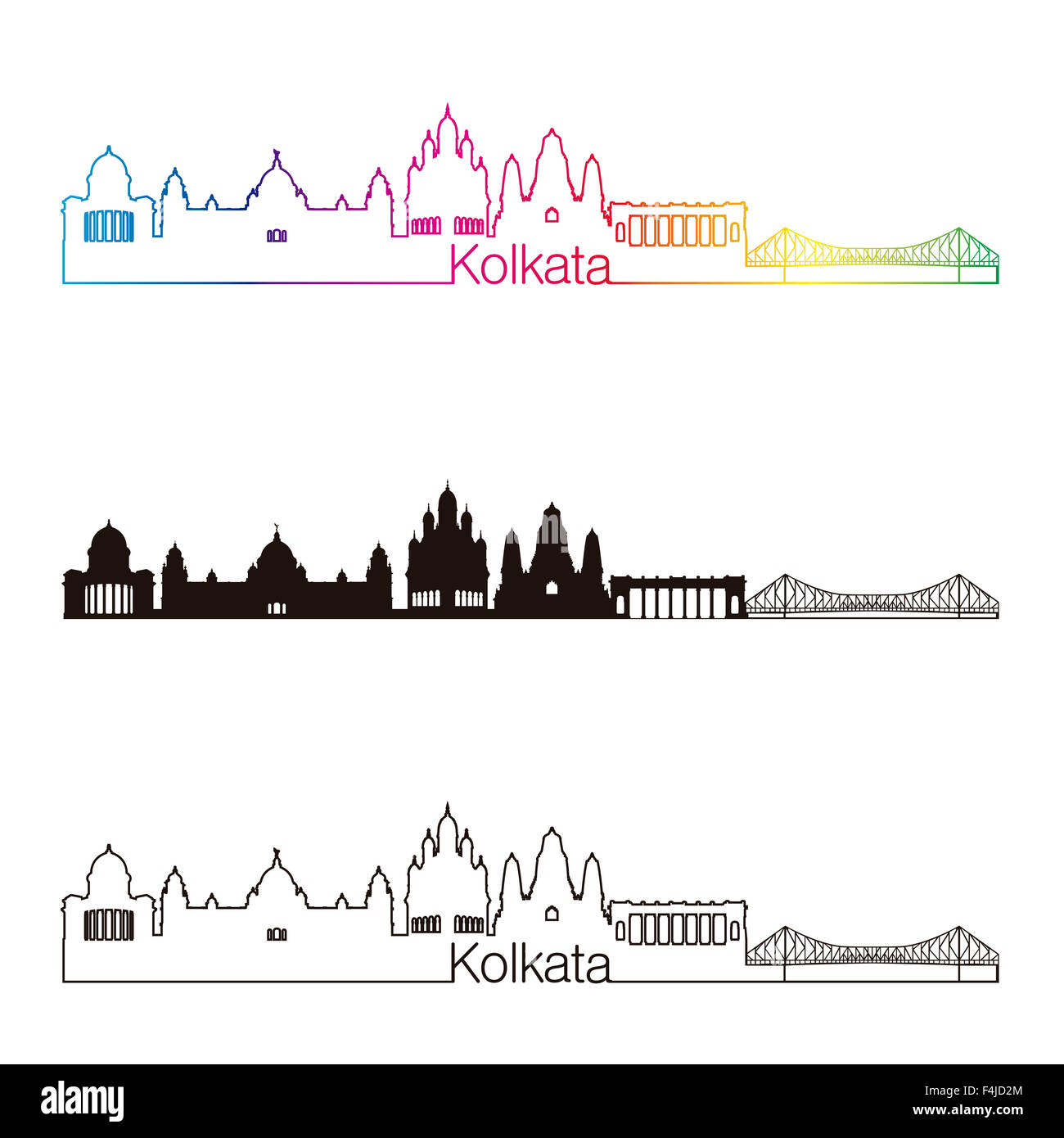 Kolkata Skyline linearen Stil mit Regenbogen in bearbeitbare Vektordatei Stockfoto