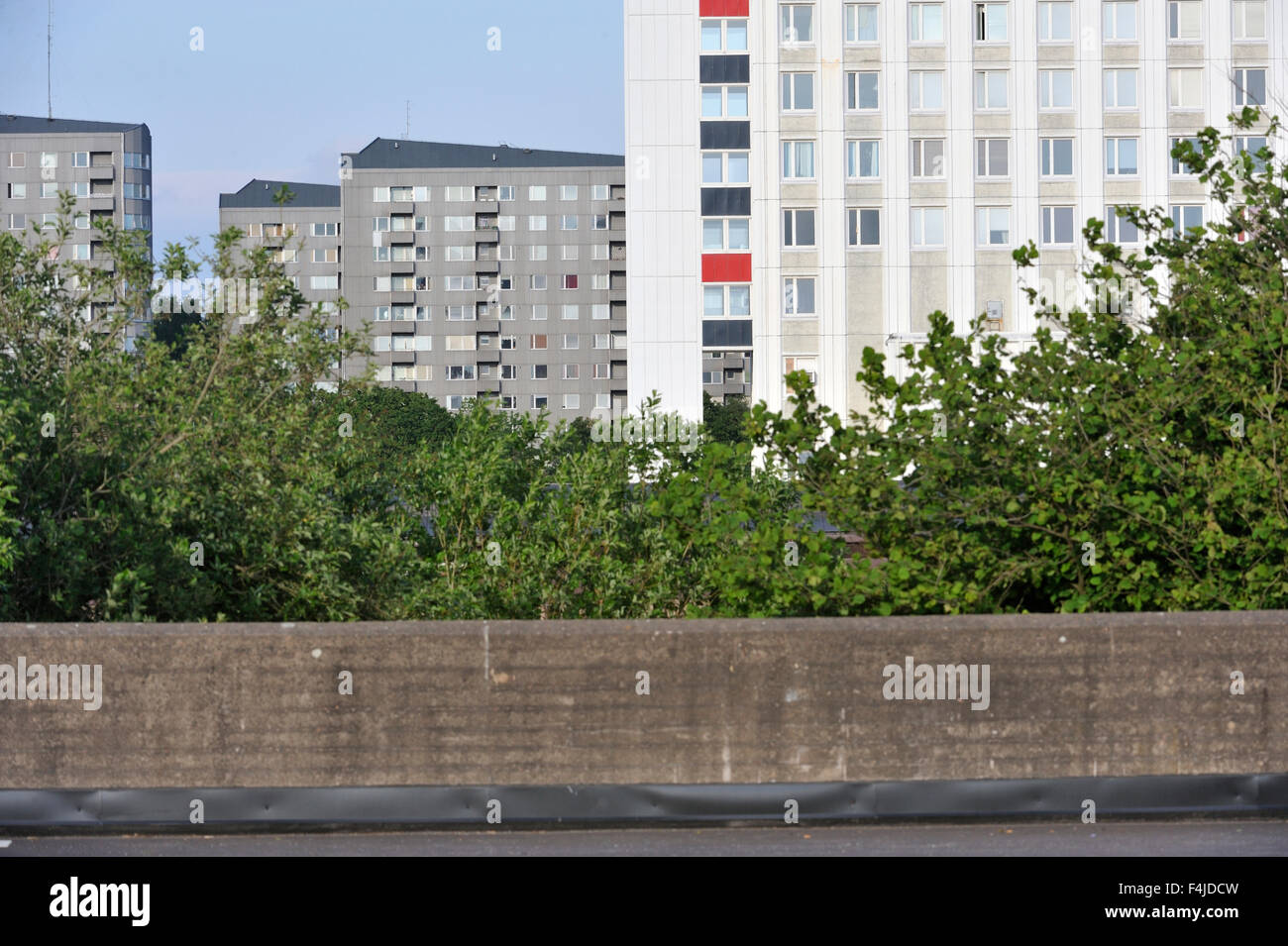 Skandinavien, Schweden, Göteborg, Blick auf Mauer mit Wohnung im Gebäude Stockfoto