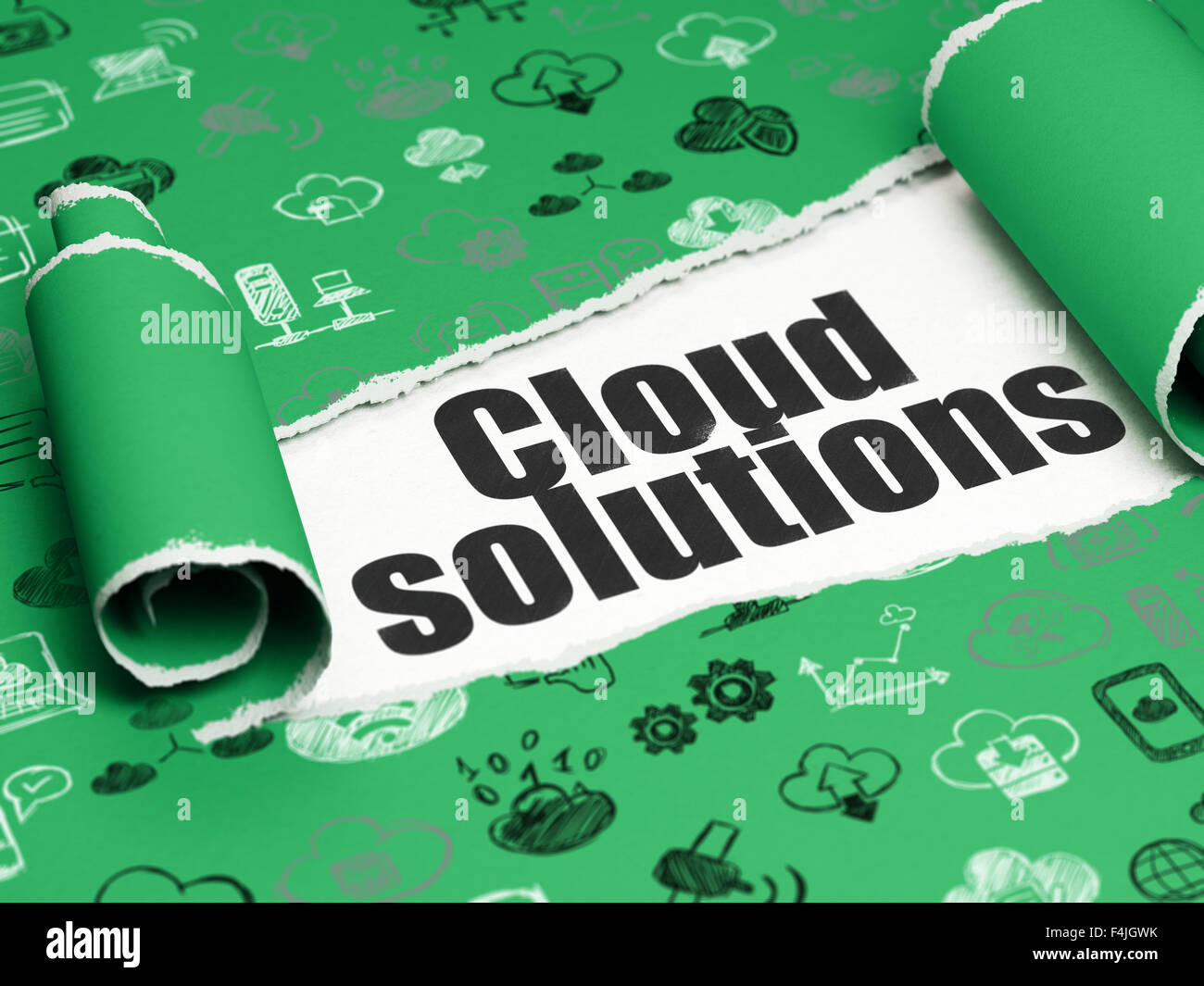 Cloud-Technologie-Konzept: schwarzer Text Cloud-Lösungen unter das Stück zerrissenes Papier Stockfoto