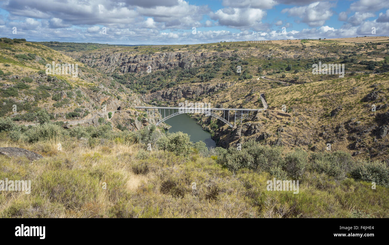 Seitenansicht des Requejo eiserne Brücke, Kastilien und Leon, Spanien Stockfoto