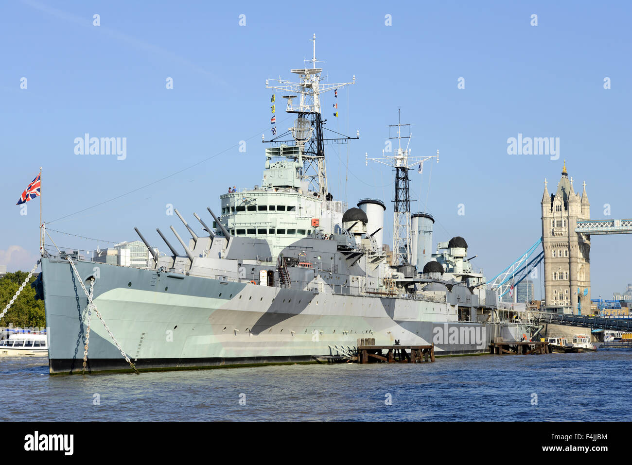 HMS Belfast, London, Kriegsschiff Museum auf der Themse, London, England, UK Stockfoto