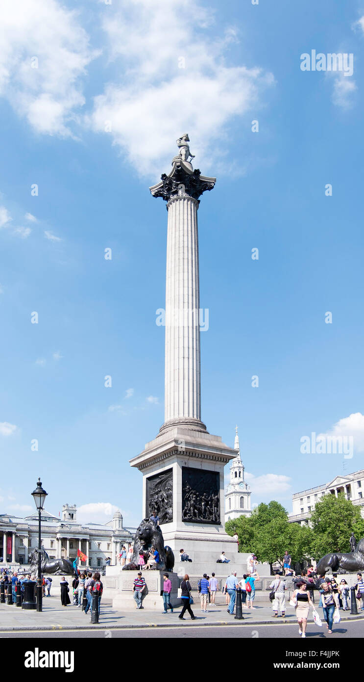 Nelson Säule ist ein Denkmal am Trafalgar Square in central London. Gebaut, um Admiral Nelson Gedenken Stockfoto