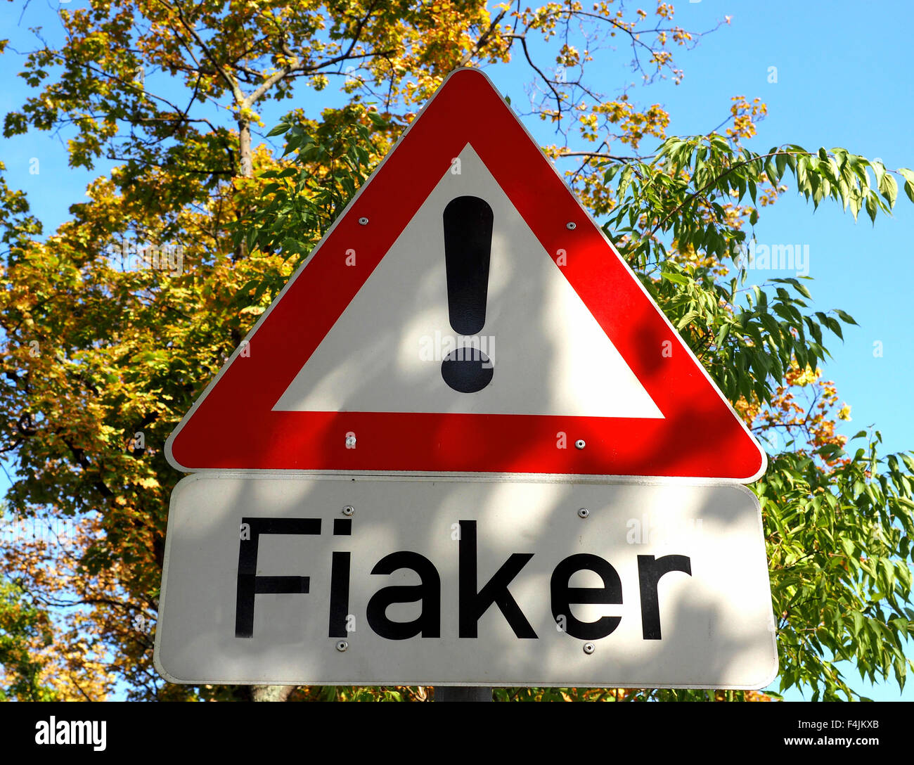 Fiaker-Zeichen, Pferdekutschen, Warnung melden, Wien, Österreich. Stockfoto