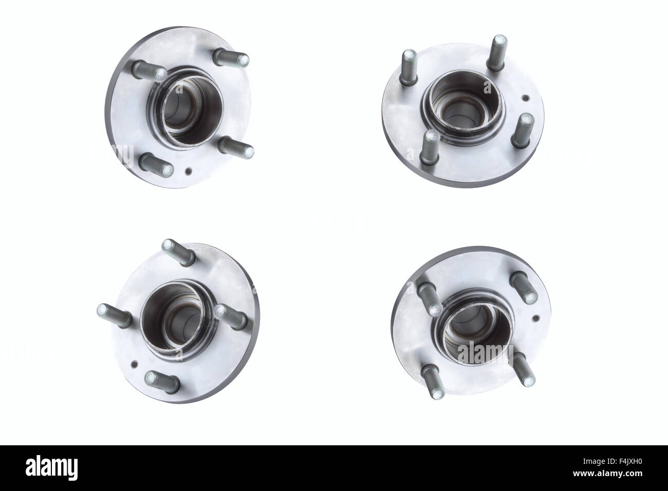 Isoliert auf weißem Hintergrund Bremsscheiben und Lager für Vorderseite Auto Stockfoto