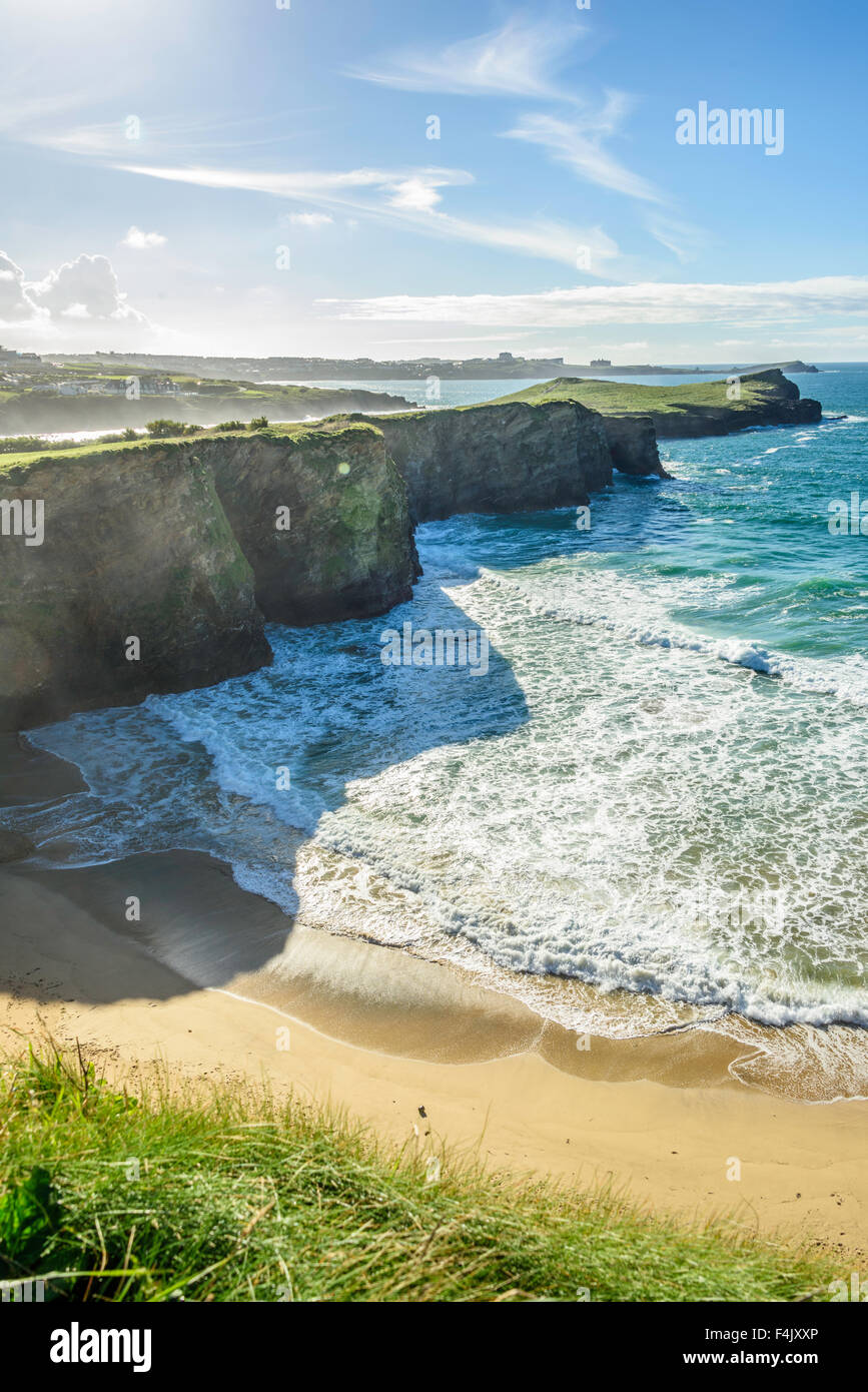 Blick entlang der North Cornish Küste zwischen Newquay und Porth Stockfoto