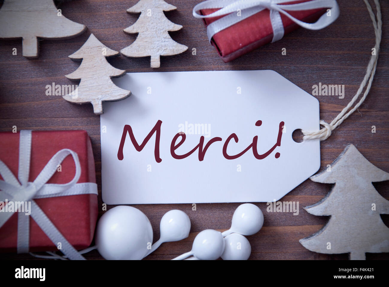 Weihnachten-Label Geschenk Baum Merci Mittel danke Stockfotografie - Alamy