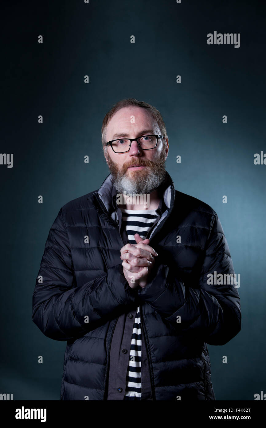 Stuart David, schottischer Musiker, Songwriter und Schriftsteller, an das Edinburgh International Book Festival 2015. Edinburgh, Schottland. 28. August 2015 Stockfoto