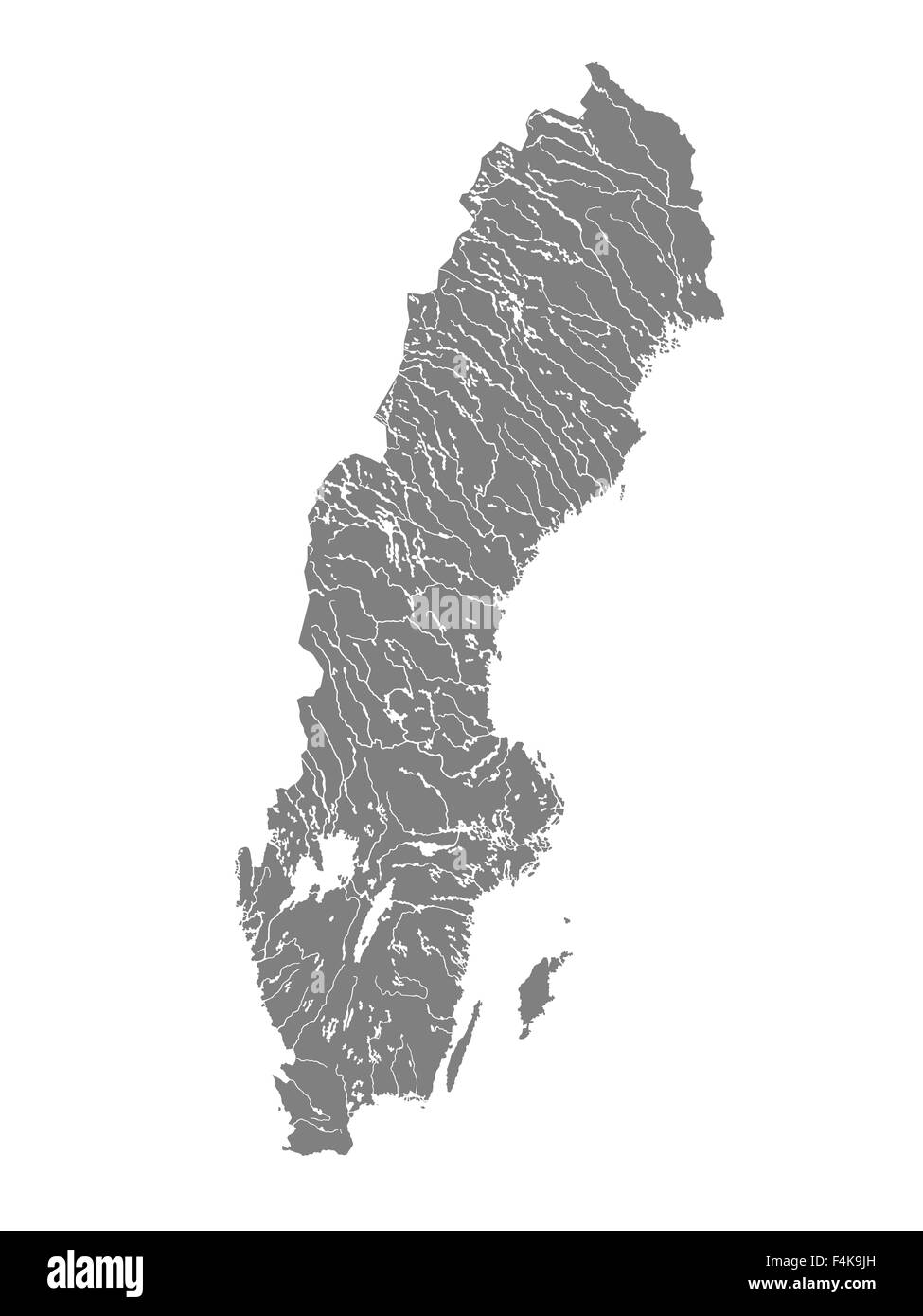 Karte von Schweden mit Flüssen und Seen. Stockfoto