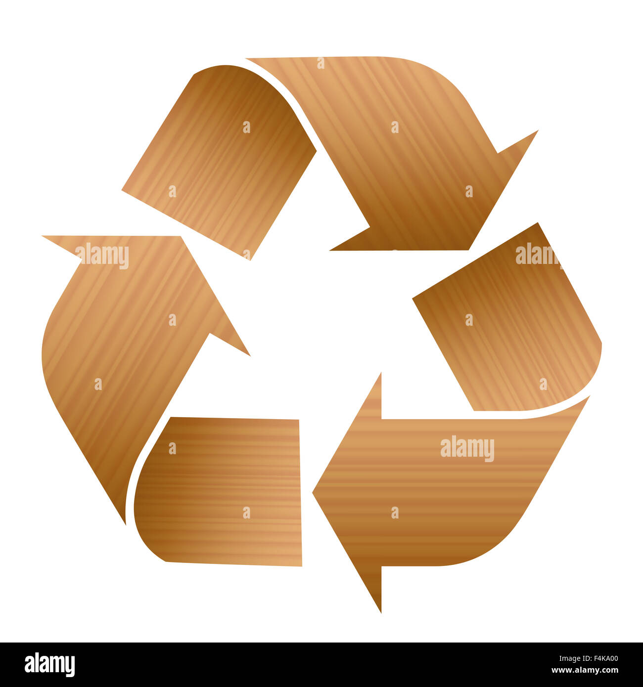 Recycling-Symbol mit Holzstruktur. Abbildung auf weißem Hintergrund. Stockfoto