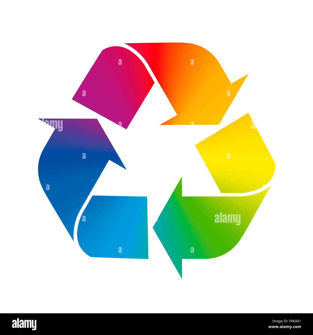 Recycling-Symbol, Farbverlauf Farben des Regenbogens. Abbildung auf weißem Hintergrund. Stockfoto