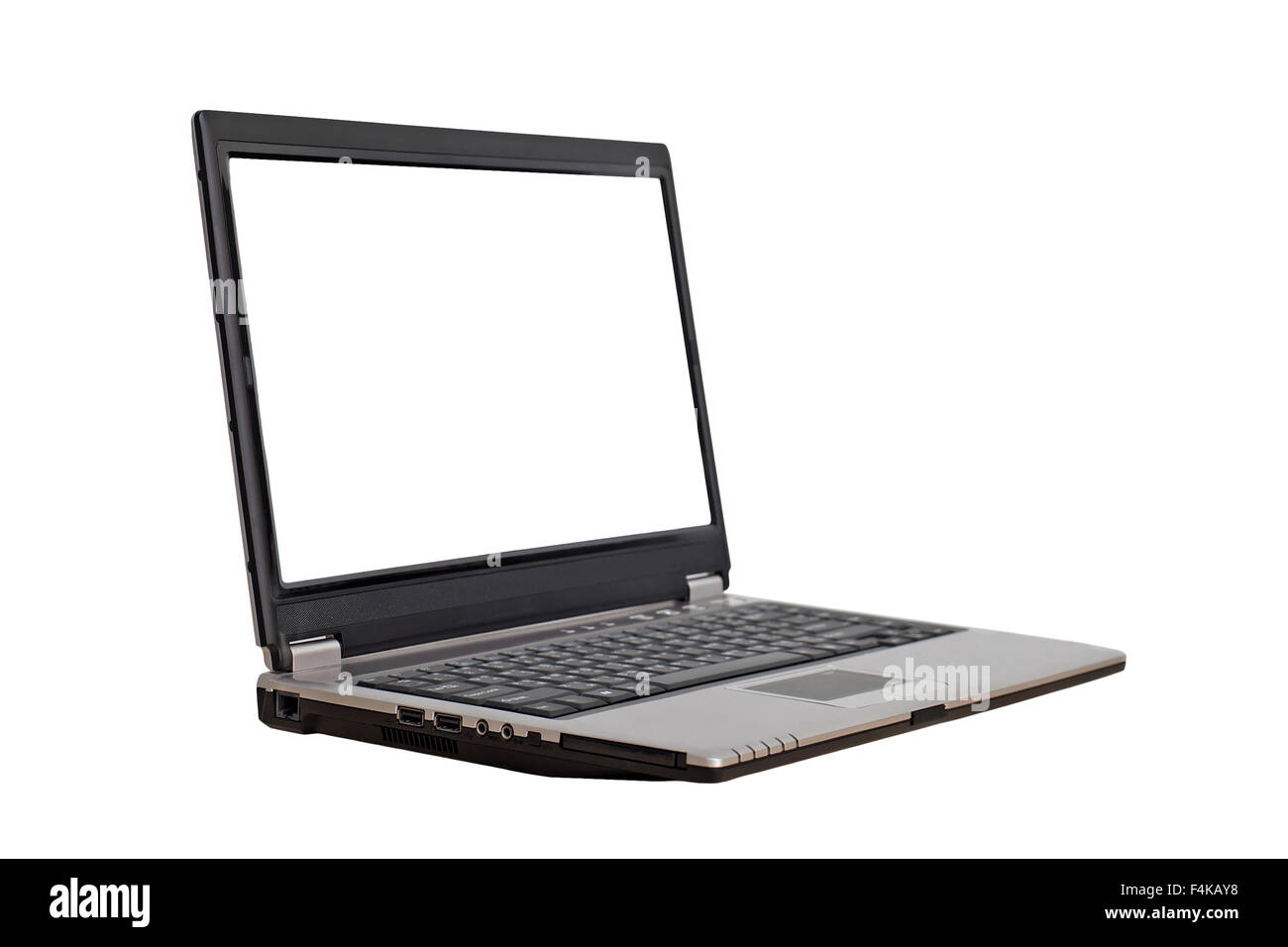 Laptop mit unbelegten Schirm isoliert auf weißem Hintergrund Stockfoto