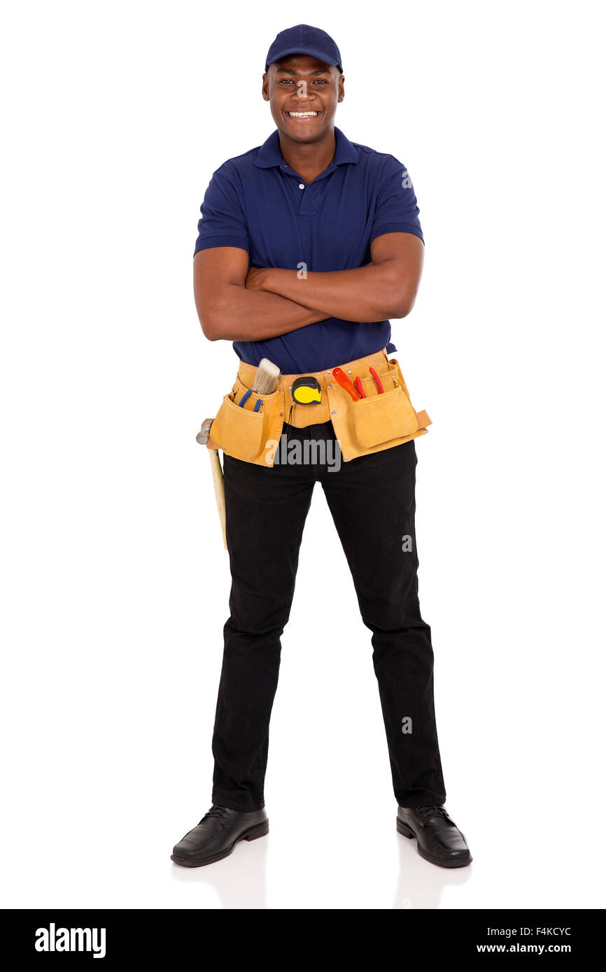 hübscher Afro amerikanische Mechaniker mit verschränkten Armen Stockfoto