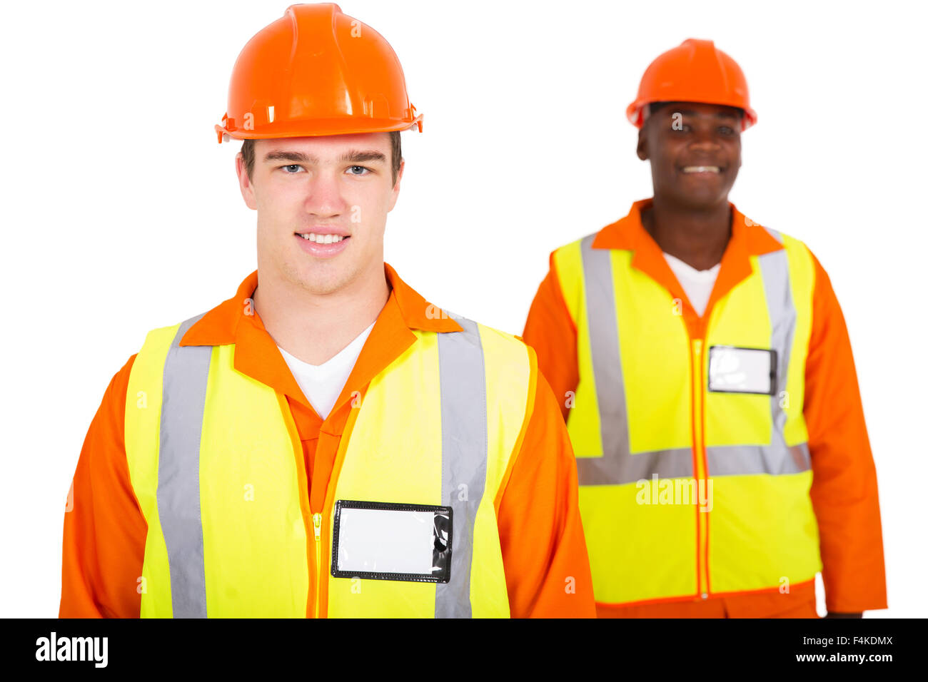 hübscher Junge kaukasischen Ingenieur mit Mitarbeiter Stockfoto