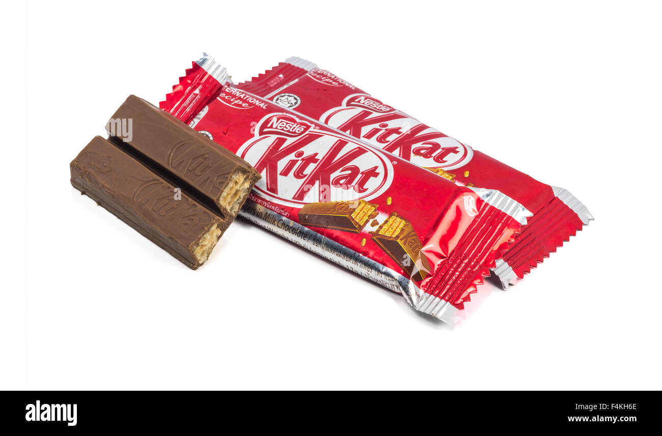 KUALA LUMPUR MALAYSIA, 2. August 2015: Kit Kat ist eine Schokolade überdachten Wafer-Bar wurde 1911 von Rowntree von York, England Stockfoto