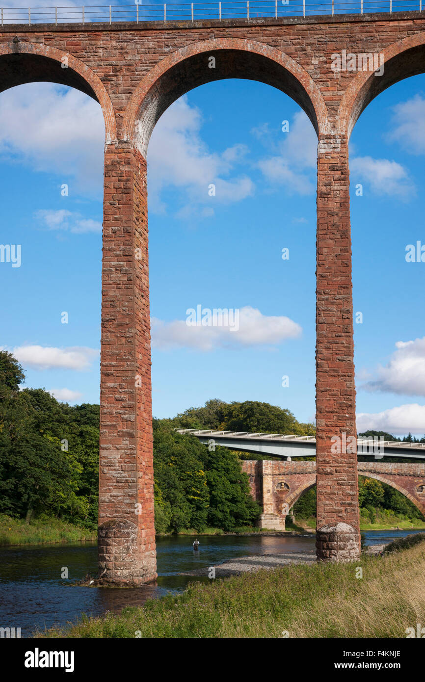 Leaderfoot Eisenbahnviadukt über Fluss Tweed, Melrose, Grenzen, Schottland Stockfoto