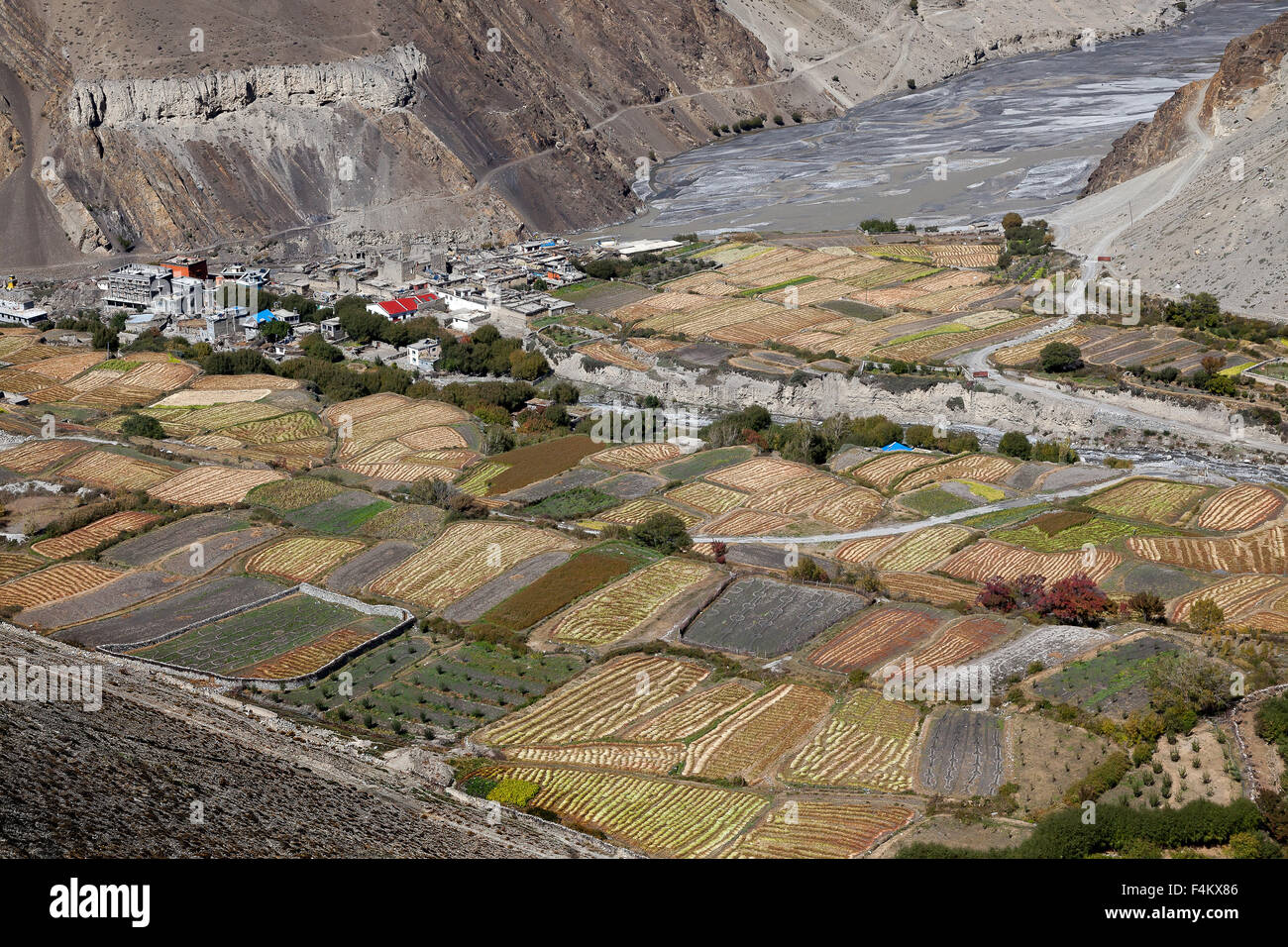 Atemberaubender Blick über Kagbeni Dorf, Mustang, Nepal. Stockfoto