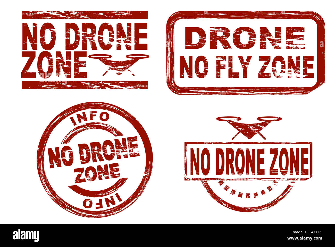 Satz von stilisierten roten Stempel zeigt des Begriffs keine Drohne. Alle auf weißem Hintergrund Stockfoto