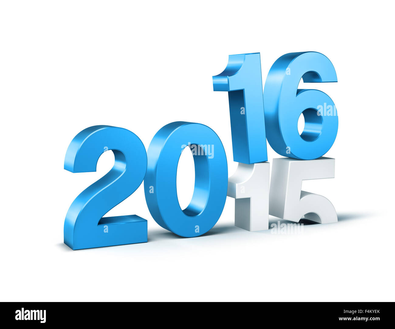 3D Neujahr blau 2016 über 2015 auf weiß isoliert Stockfoto