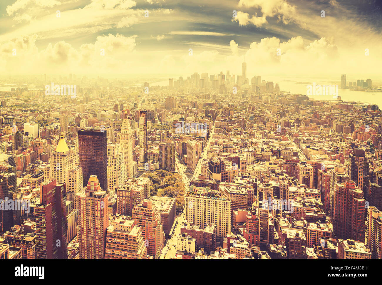 Vintage getönten Skyline von Manhattan, New York City, USA. Stockfoto