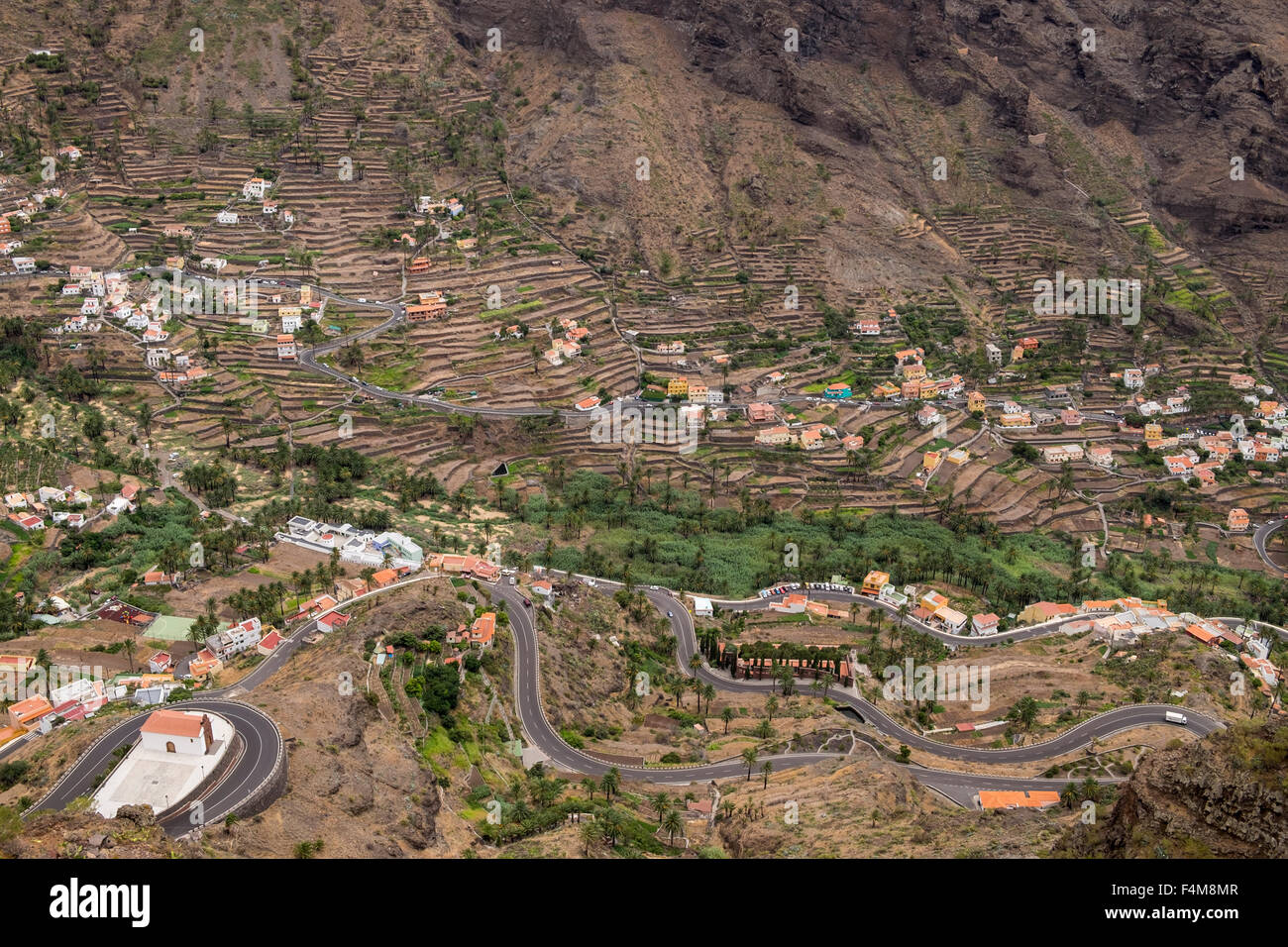 Blick ins Valle Gran Rey vom Mirador del Palmarejo, AKA Mirador de Cesar Manrique, in La Gomera, Kanarische Inseln, Spanien. Stockfoto