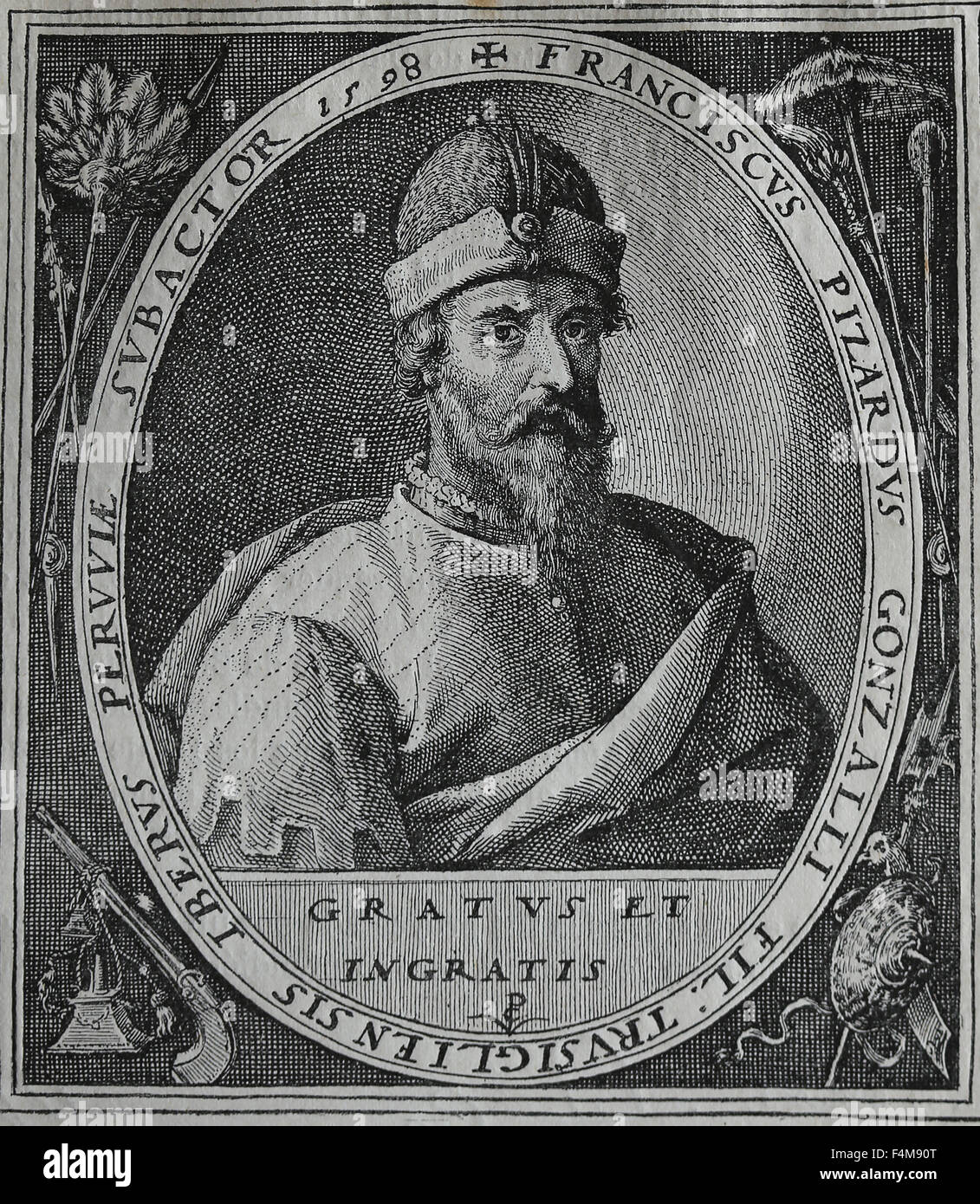 Francisco Pizarro (1471-1541). Die spanischen Eroberer des Inka-Reiches. Porträt. Kupferstich aus dem 16. Jahrhundert. Stockfoto