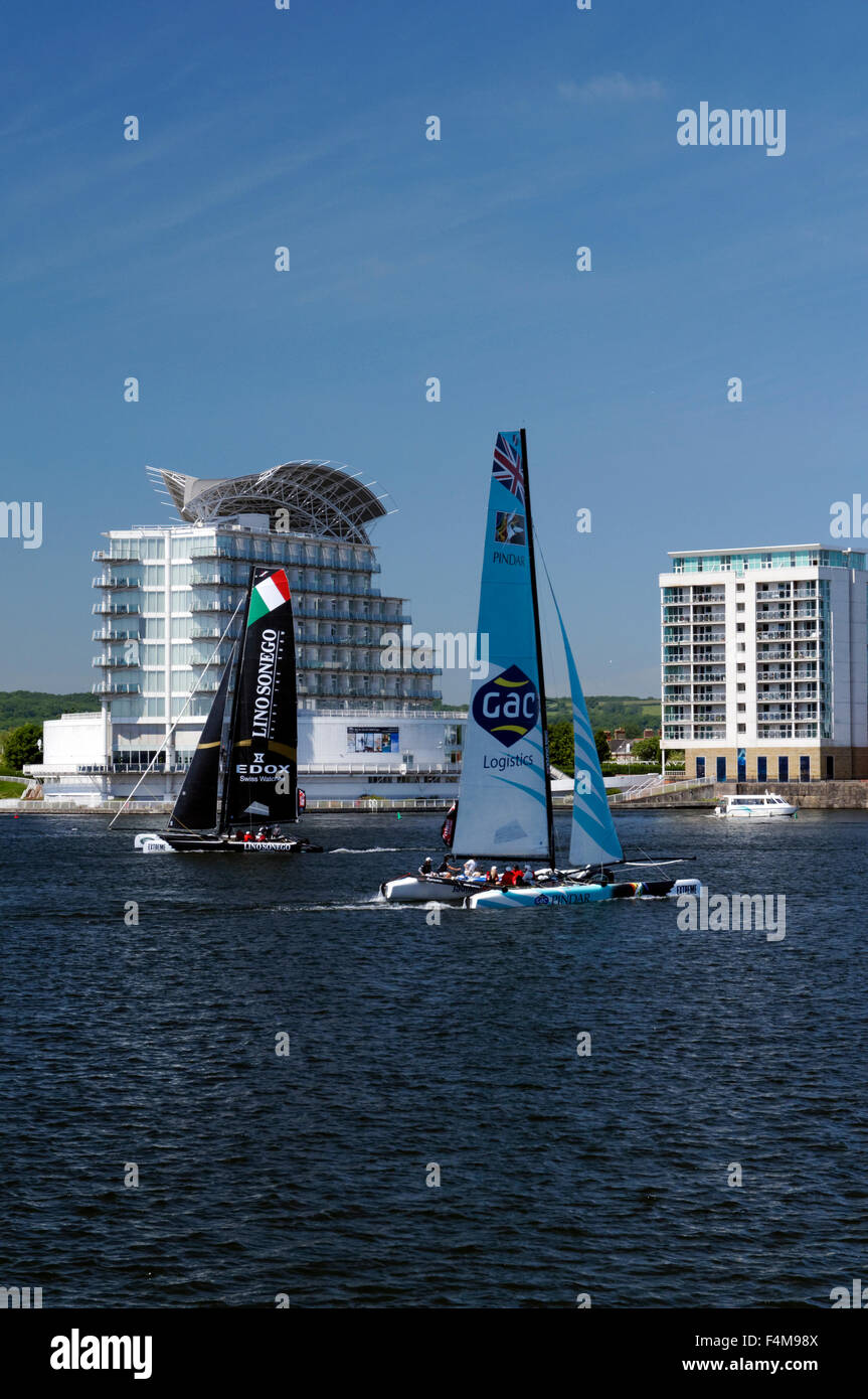 Extreme Sailing Event, Bucht von Cardiff, Cardiff, Wales, UK. Stockfoto