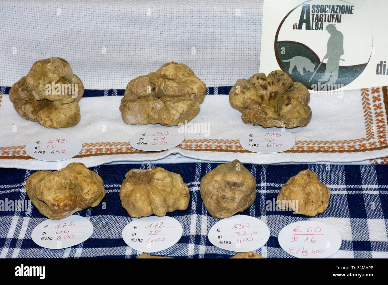 Italien, Piemont, Fiera del Tartufo di Alba: weiße Trüffel Stockfoto