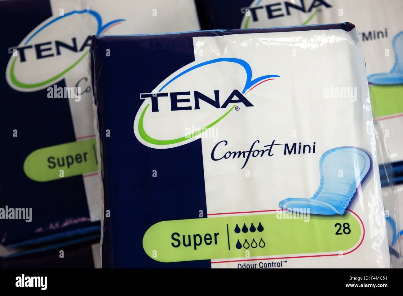 Tena-Absorption-Pads für Blasenschwäche Stockfoto