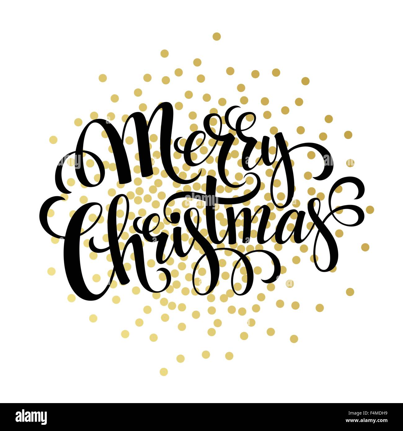 Karte der Hand gezeichnete Typografie. Frohe Weihnachten Grüße gold Glitter hand Schriftzug. Vektor-Illustration. Stock Vektor