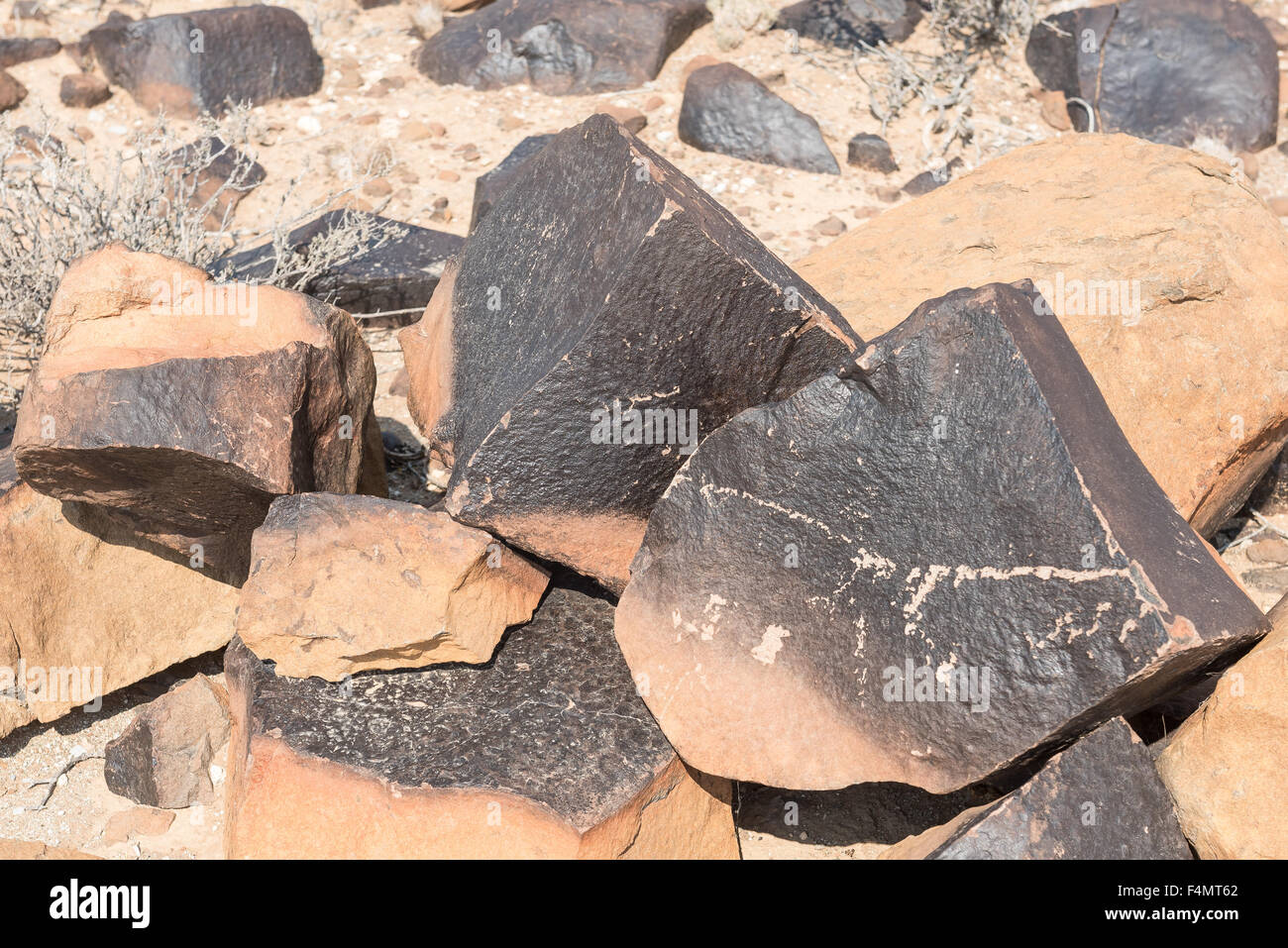 Typische Rock-Farben in der Region Northern Cape Karoo in Südafrika schwanken fast schwarz und einer typischen braunen Sandstein Farbe Stockfoto