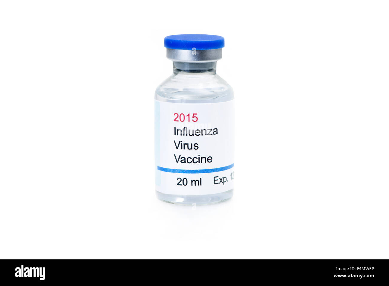 2015-Influenza-Virus-Impfstoff auf weißem Hintergrund.  Label ist frei erfunden und hat keine Ähnlichkeit mit einer realen Produkt. Stockfoto
