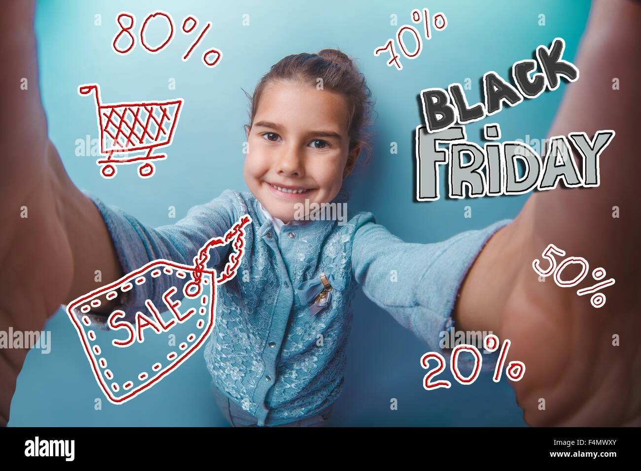 Mädchen Teen Black Freitag Rabatt Verkauf shopping gestreckten Händen Stockfoto