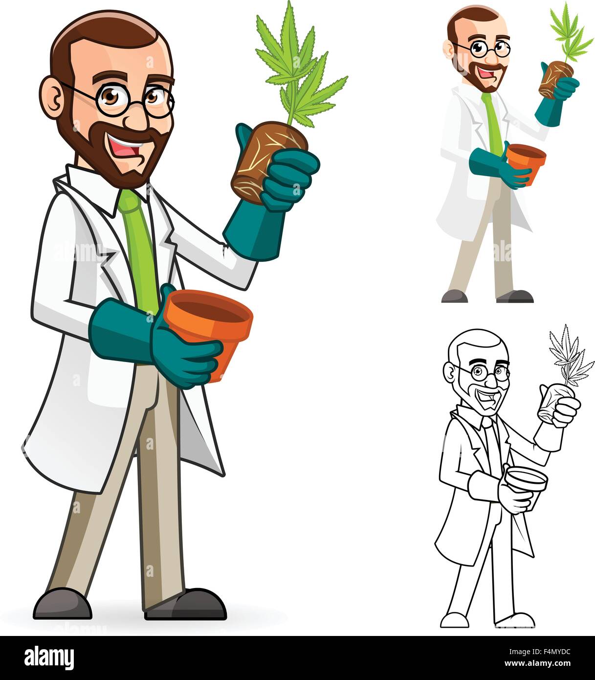 Pflanze Wissenschaftler Zeichentrickfigur inspizieren die Wurzeln einer Pflanze Stock Vektor