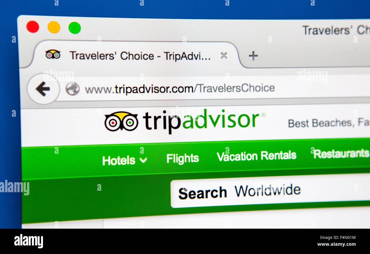 LONDON, UK - 20. Juni 2015: Die Homepage von der offiziellen Website von TripAdvisor, am 20. Juni 2015. Stockfoto