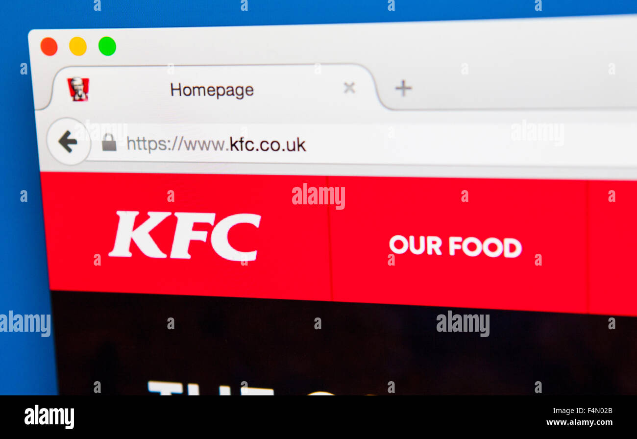 LONDON, UK - 19. Juni 2015: Die Homepage von Kentucky Fried Chicken (KFC) offizielle Website am 19. Juni 2015. Stockfoto