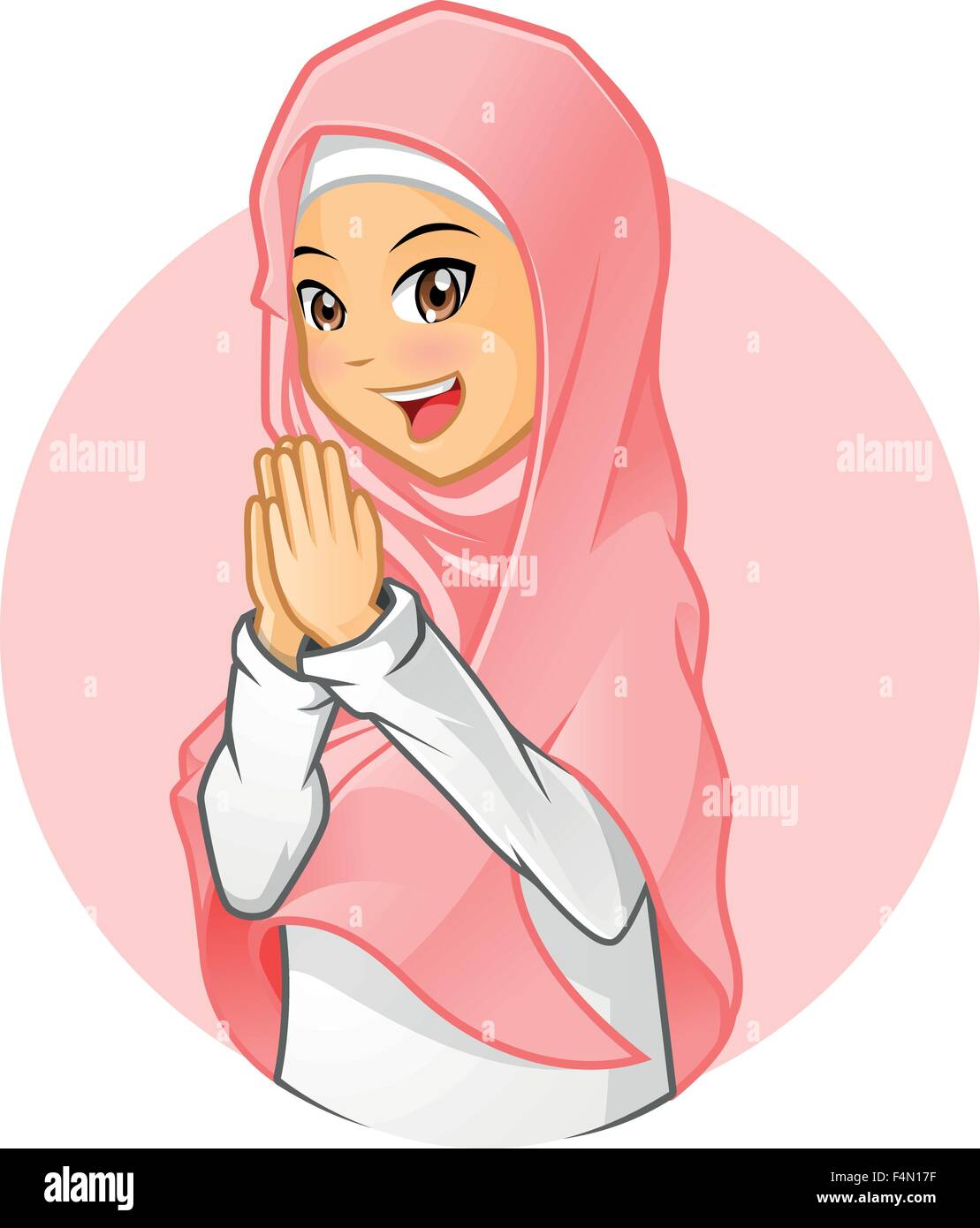 Qualitativ hochwertige muslimischen Frau trägt rosa Schleier mit einladenden Arme Stock Vektor