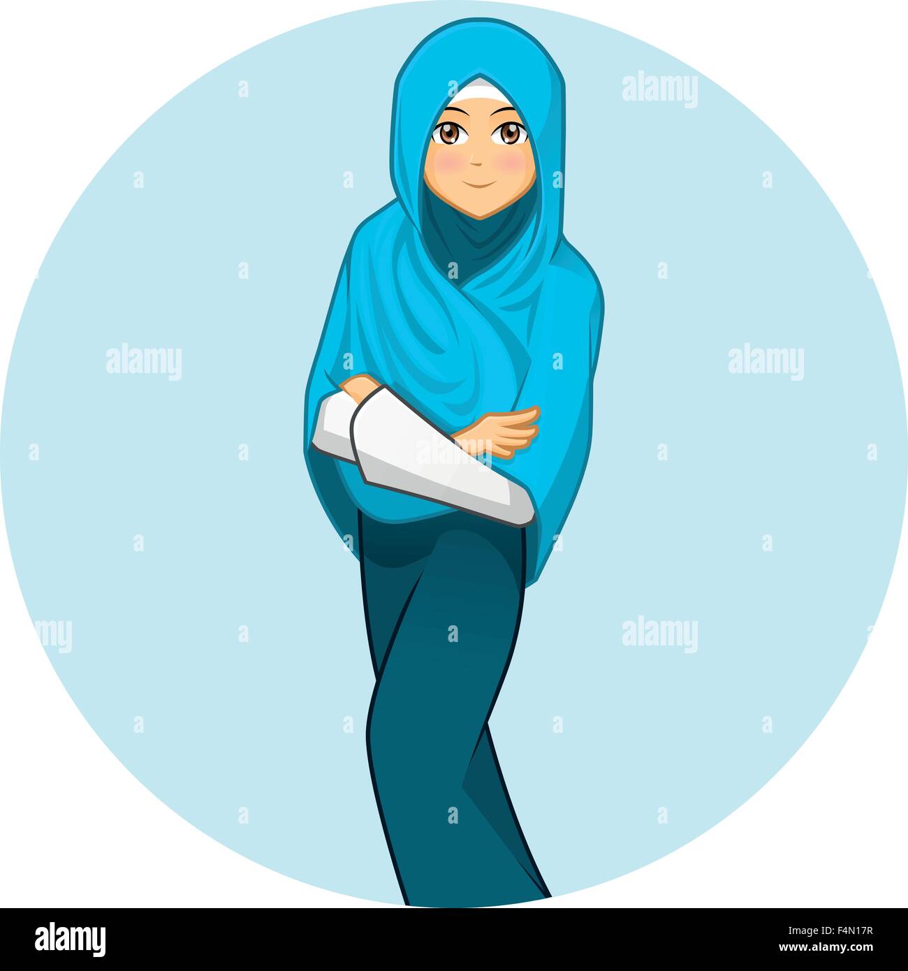 Moderne muslimische Frau mit verschränkten Armen tragen blaue Schleier Stock Vektor